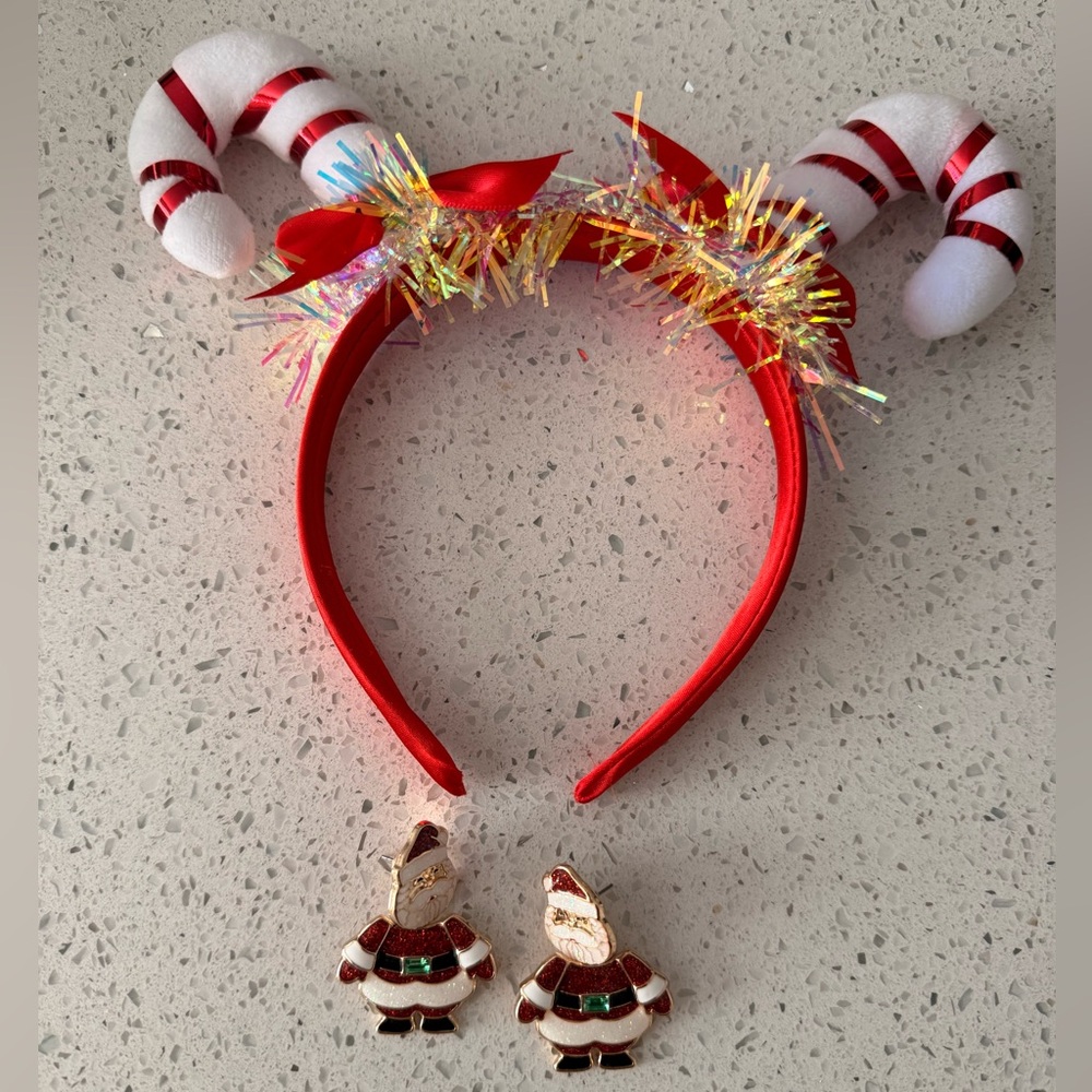 Christmas Candy Cane Headband & Earrings